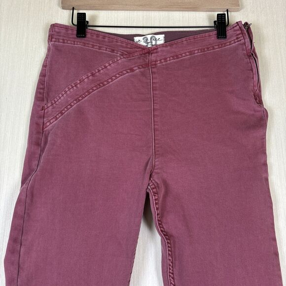 We The Free Women's Pants Sz 30 Red Maroon Bootcut Jeans Front V Side Zip Y2K - Picture 2 of 13
